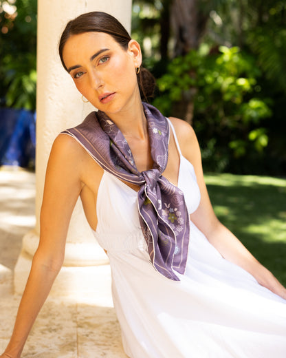 PARIS SILK SCARF IN VIOLET BLOOM